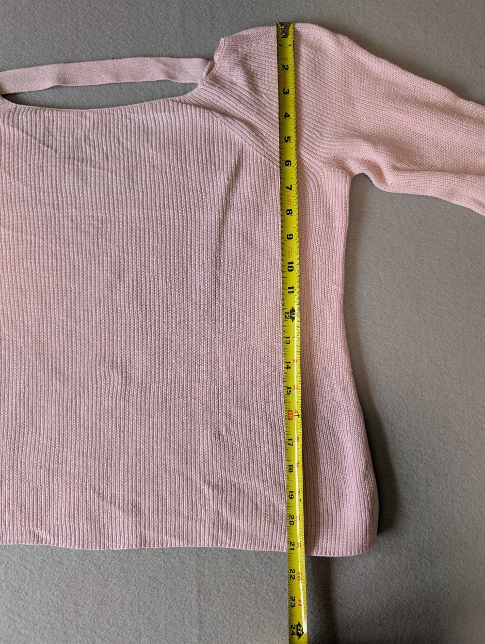 LOFT Pink Strappy Back Bell Sleeve Ribbed Knit Cotton Silk Blend Sweater Size M - Picture 10 of 12